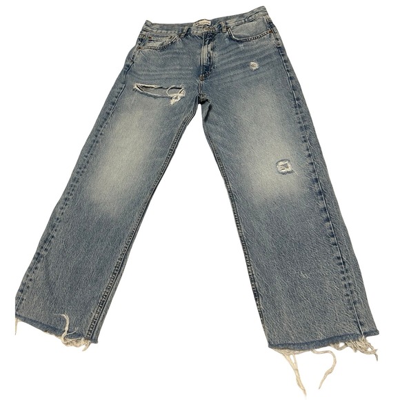 Zara Denim - Zara The Pepper Mom Jeans Womens 10 Light Wash Distressed High Rise Straight Leg